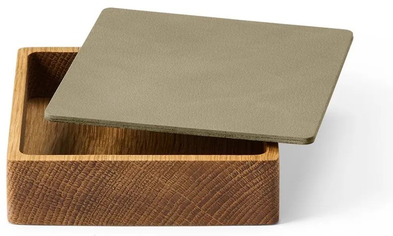 Cutie de depozitare verde-în culoare naturală din lemn și din piele ecologică cu capac, decorativă 11x11x3,5 cm Square Nupo – LIND DNA