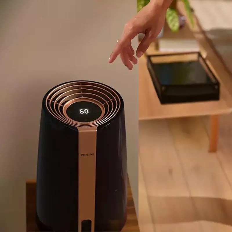 Umidificator Philips HU3918/10, Până la 45 m2, 300 ml/h, 3 l, 3 trepte, Nanocloud, Afișaj LED, Mod de noapte, Negru