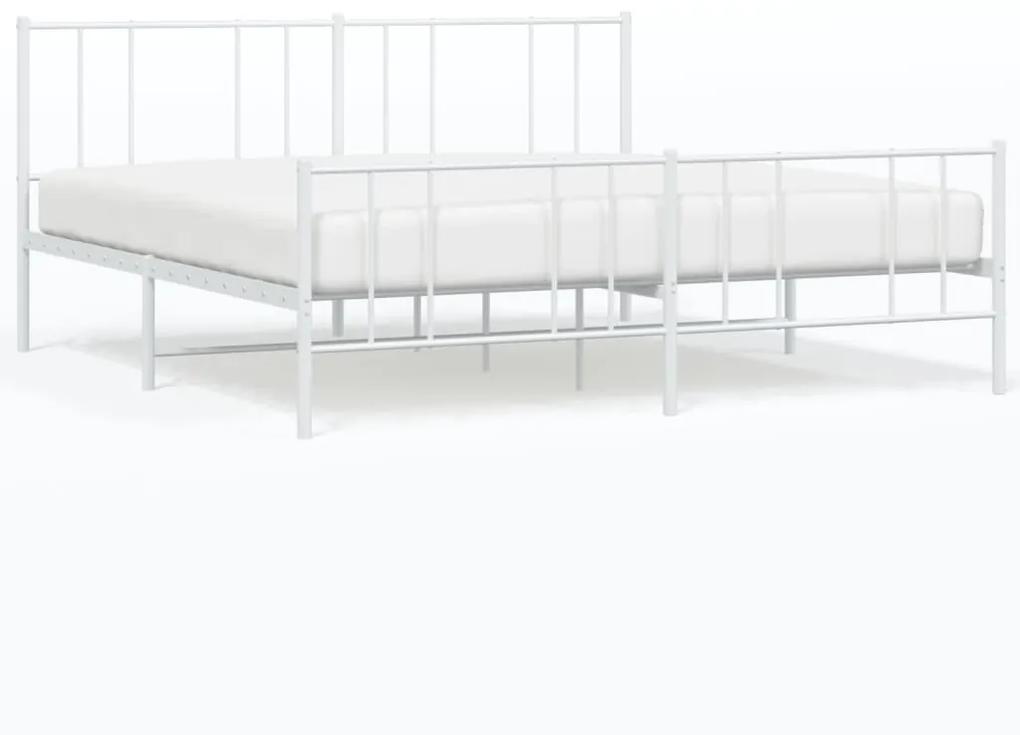 352554 vidaXL Cadru de pat metalic cu tăblie, alb, 200x200 cm