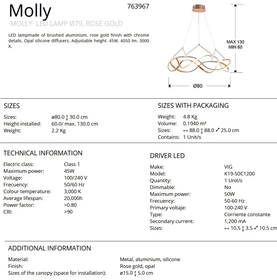 Lustra LED design ultra-modern Molly auriu roze 80cm SV-763967