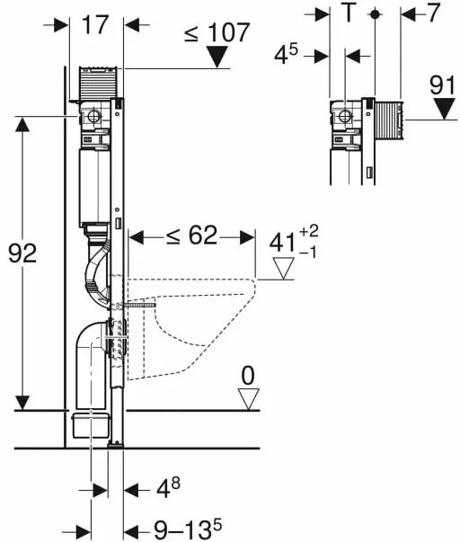 Rezervor incastrat Geberit Duofix pentru wc suspendat, 98 cm, cu rezervor incastrat Omega 12 cm