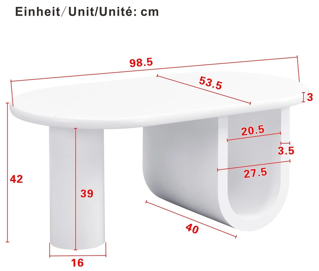 Masă de cafea ovală cu picioare în formă de U, 98,5x53,5x42 cm, Alb