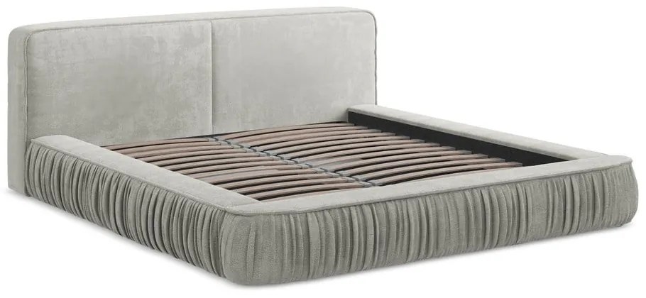 Pat dublu tapițat gri deschis cu spațiu de depozitare cu grilă 160x200 cm Keoni - Makamii