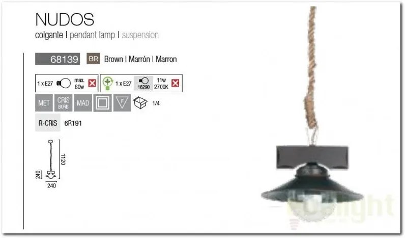 Pendul rustic stil marinar diametru 24cm Nudos 68139