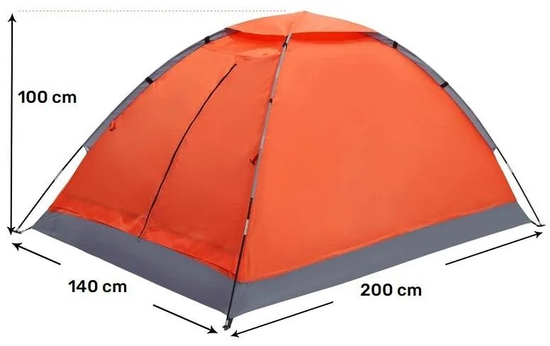 Cort camping (200 x 140 x 100 cm), Spațiu 2 Persoane, cu Fixare anti-vânt, Material impermeabil (Oxford), Acoperiș dublu, Plasă anti-insecte și Protecție solară (UPF50+)