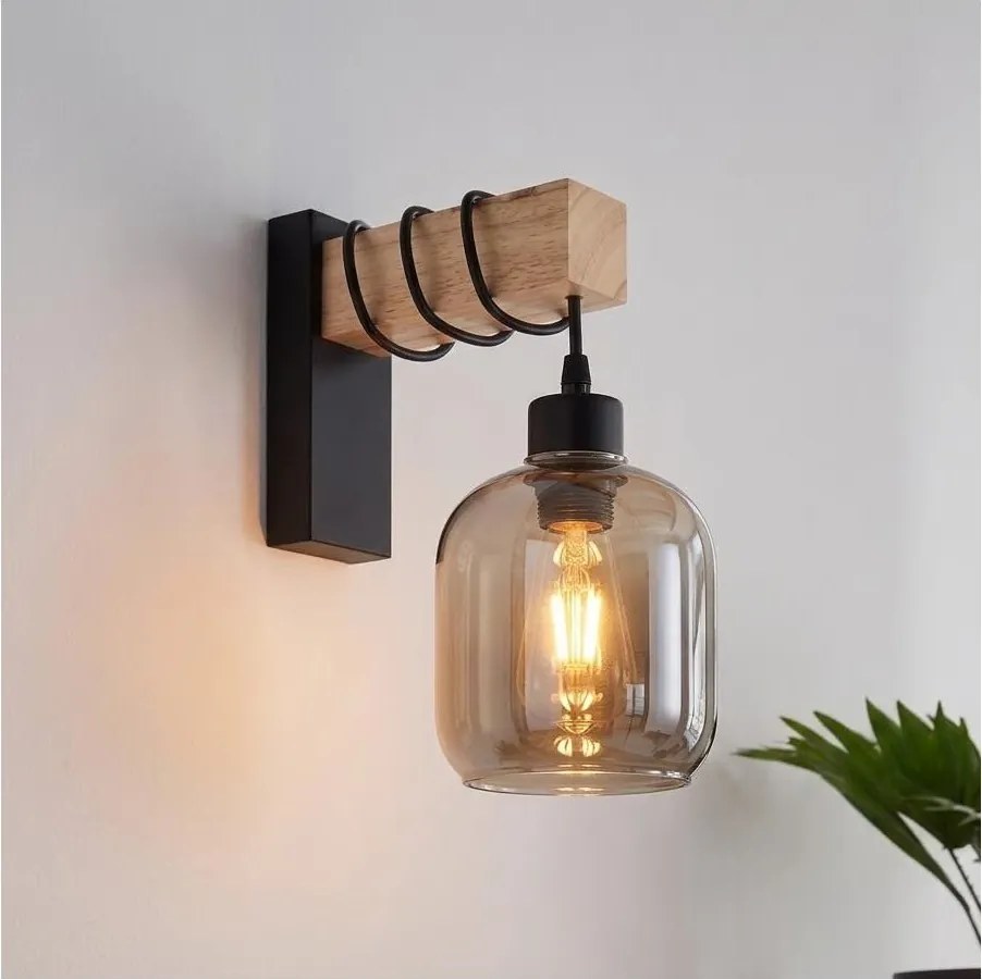 Brilagi - Aplica de perete WOOD GLASS 1xE27/60W/230V pin/negru/gri fumuriu