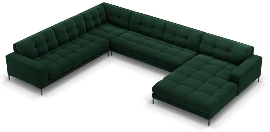 Coltar tapitat Bali U, Verde/7 locuri/picioare negre/partea stanga