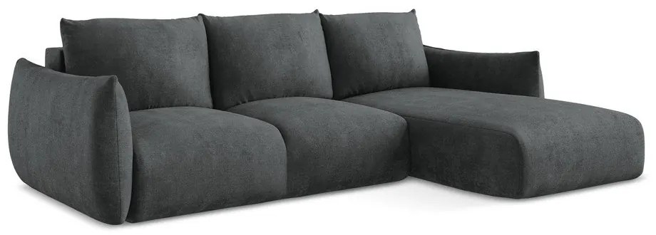 Colțar gri închis extensibil cu tapițerie din chenille (cu colț pe partea dreaptă/cu șezlong) Leila – Makamii