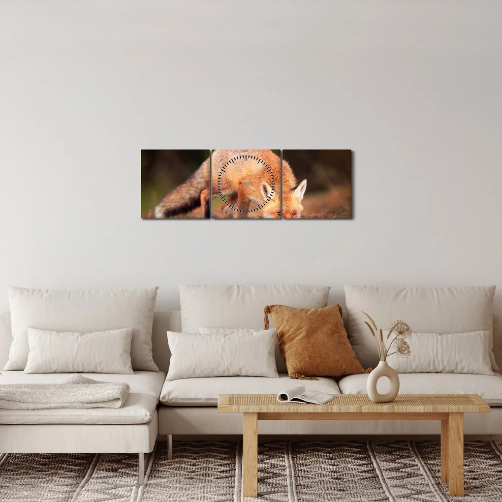 Tablou - Vulpe in pădure (cu ceas) (90x30 cm)
