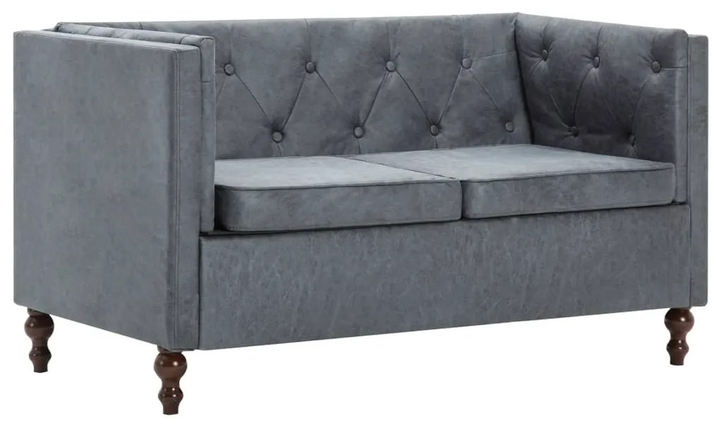 247159 vidaXL Canapea Chesterfield cu 2 locuri, gri, tapițerie țesătură