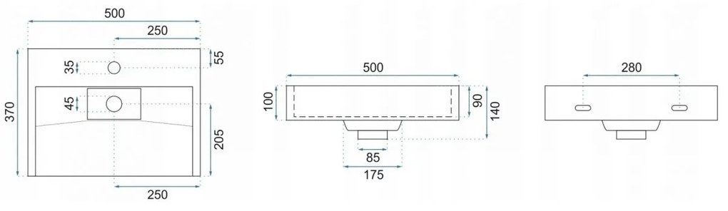 Rea Goya lavoar 50x37 cm dreptunghiular de blat negru REA-U8778