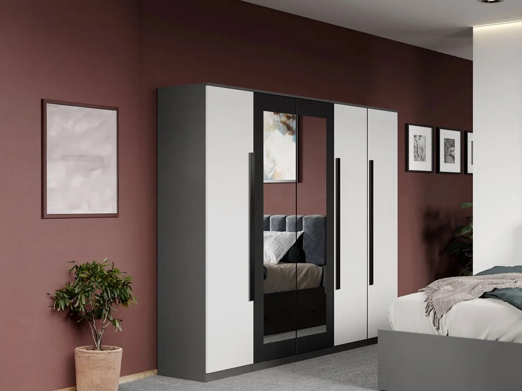 Set mobila dormitor 4 piese Alb/Gri antracit Oasis C16