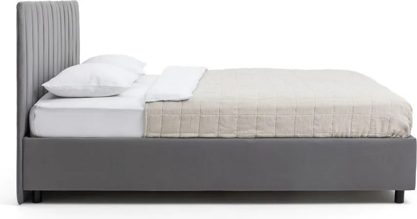 Pat dublu tapițat gri cu spațiu de depozitare cu saltea/ somieră 160x200 cm Myra Slim Line - Bonami Selection