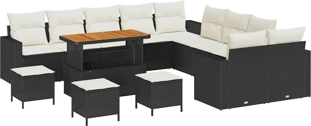 vidaXL Set de canapele pentru grădină 14 pcs Negru poliratan