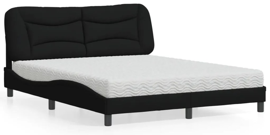 vidaXL Pat cu saltea, negru, 160x200 cm, textil