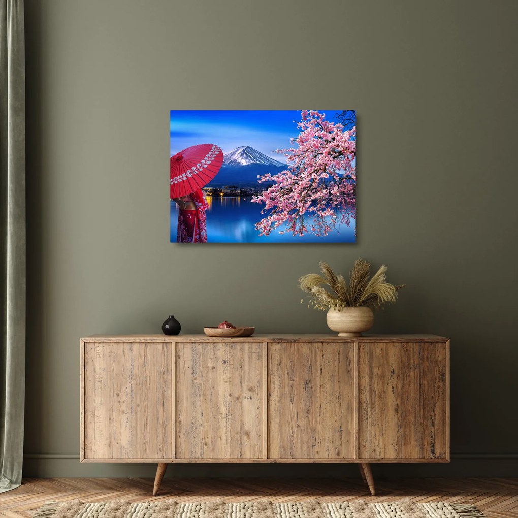 Tablou pe sticlă - cu privire la munte - Japonia (70x50 cm)