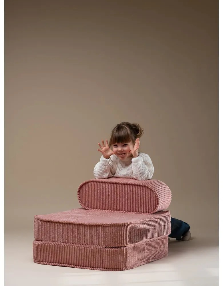Fotoliu de copii roz cu tapițerie din catifea reiată Flip – Wigiwama