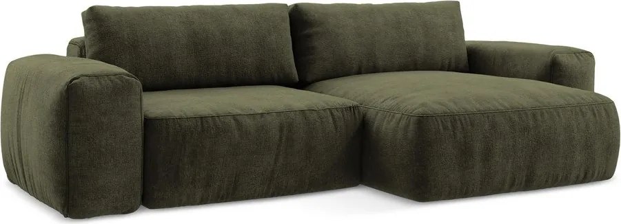 Colțar verde extensibil cu tapițerie din chenille (cu colț pe partea dreaptă/cu șezlong) Kuki – Makamii