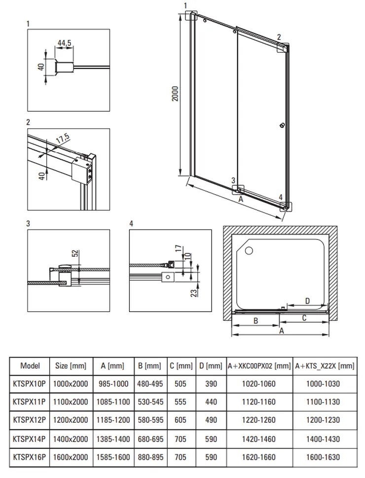 Usa sticla dus culisanta 160x200 cm profil crom Deante Kerria Plus 1600x2000 mm, Crom lucios