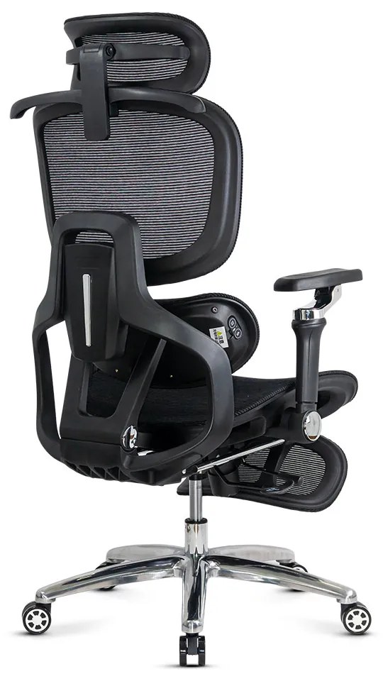 Scaun ergonomic de birou negru rezistent 150 kg din mesh cu suport lombar cu masaj și încălzire SYYT 9521