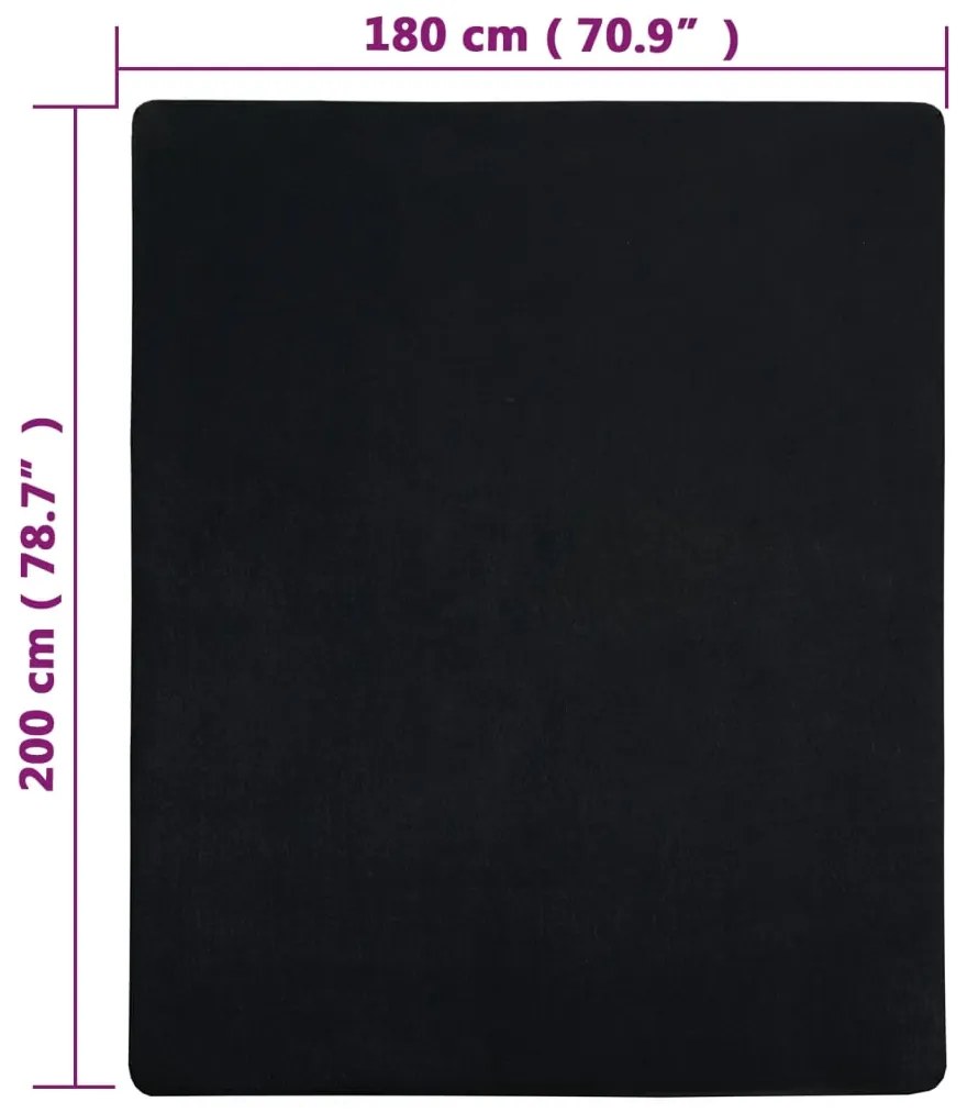 Cearsaf de pat cu elastic, negru, 180x200 cm, bumbac