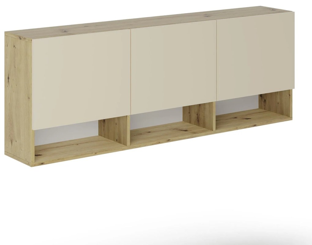 Dulap suspendat Malmo, 3 Usi, Stejar Artisan/Argila, 164 x 27 x 60 cm