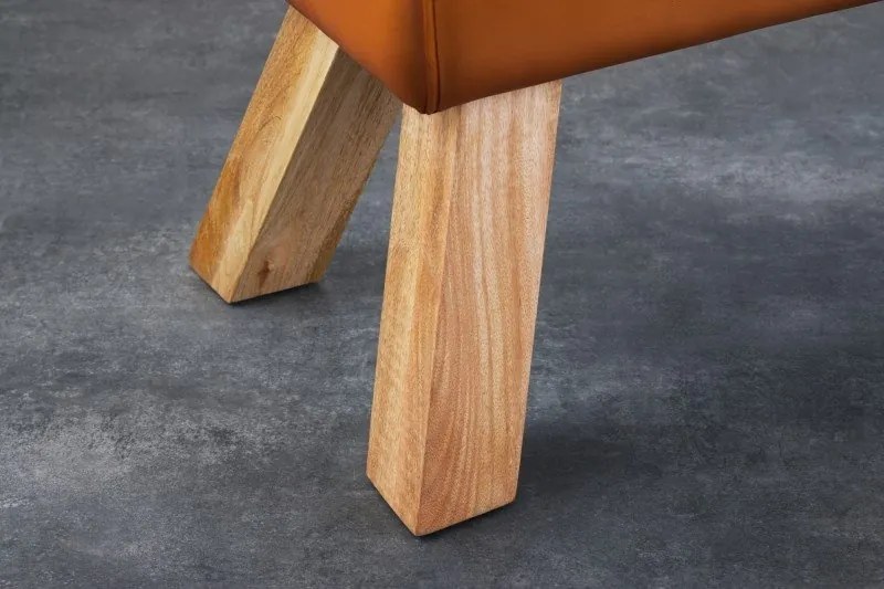 Bancheta din lemn si piele Turnbock 100cm