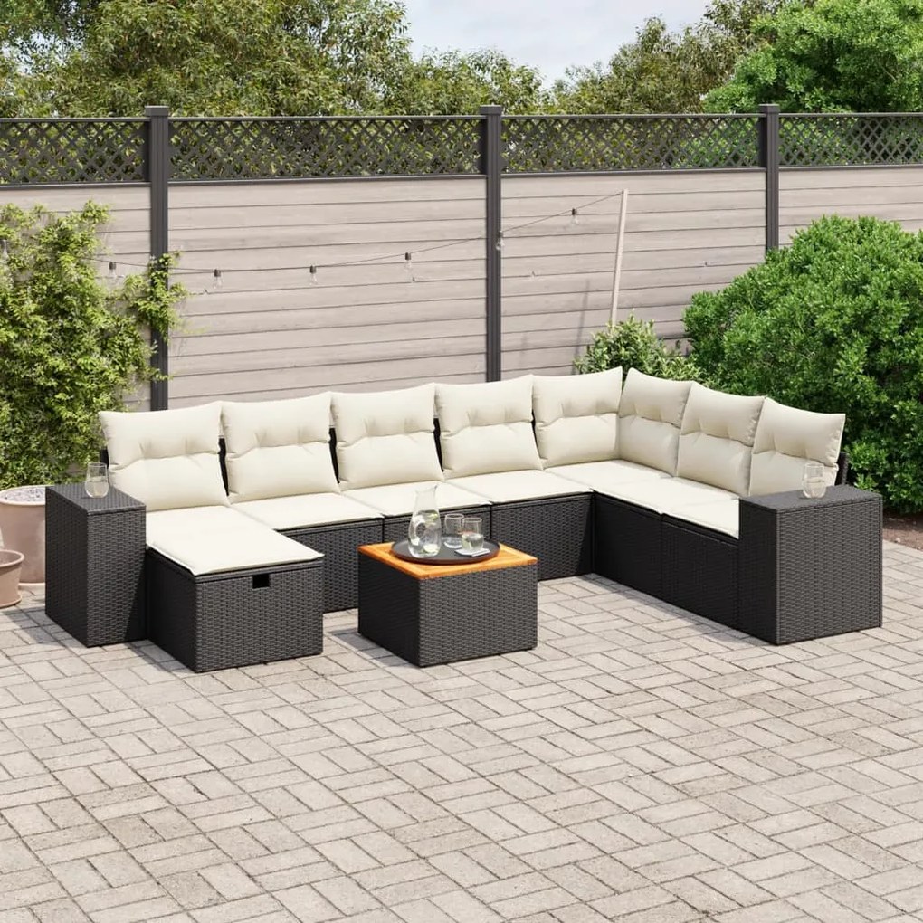 vidaXL Set mobilier de grădină cu perne, 9 piese, negru, poliratan