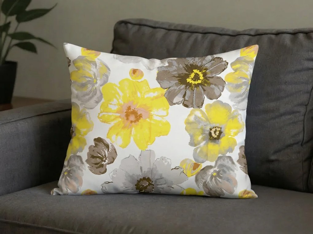 Set 2 bucati fete de perna decorative din microfibra FEONELLE 50x70 cm, galben-gri