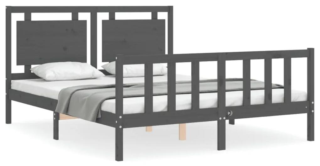3192173 vidaXL Cadru de pat cu tăblie, gri, king size, lemn masiv