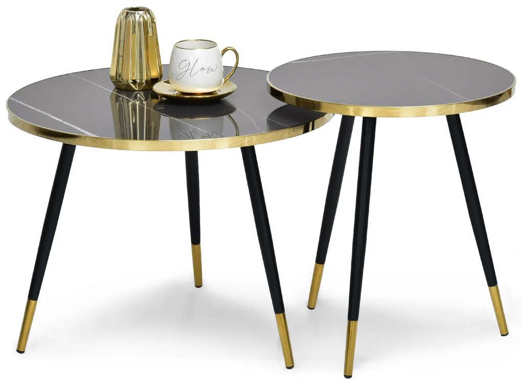 Set de 2 măsuțe de cafea Zoya Zest S (marmură grafit + aurie + negru). 1111892