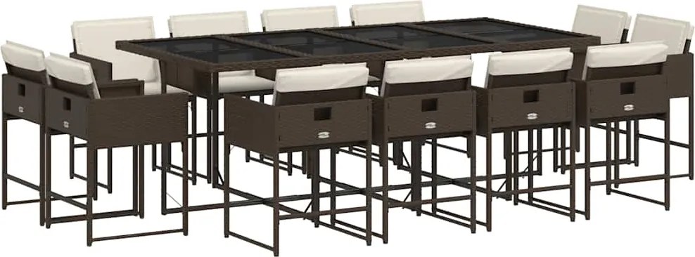 vidaXL Set mobilier de grădină, 13 piese, maro, cu perne, poliratan