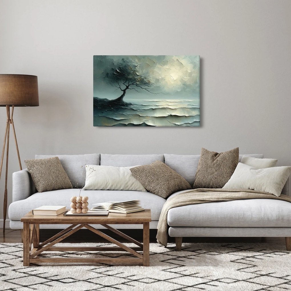 Tablou - pictură în ulei de un copac cu oceanul (90x60 cm)