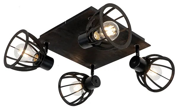 Plafoniera industriala neagra cu 4 lumini - Fotu