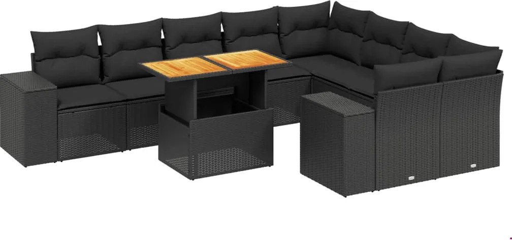 vidaXL Set canapele de grădină cu perne, 10 piese, negru, poliratan