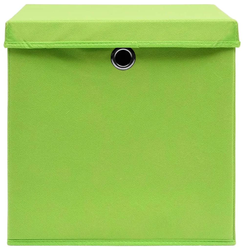 Cutii depozitare cu capace, 10 buc., verde, 32x32x32 cm, textil Verde cu capace, 1, 10, Verde cu capace