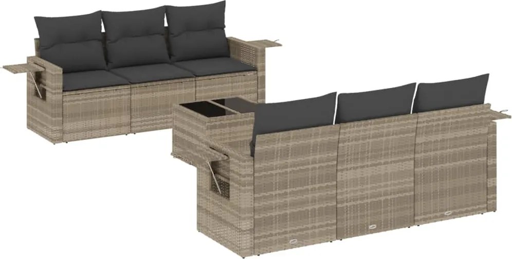 vidaXL Set canapele de grădină cu perne, 7piese gri deschis poliratan