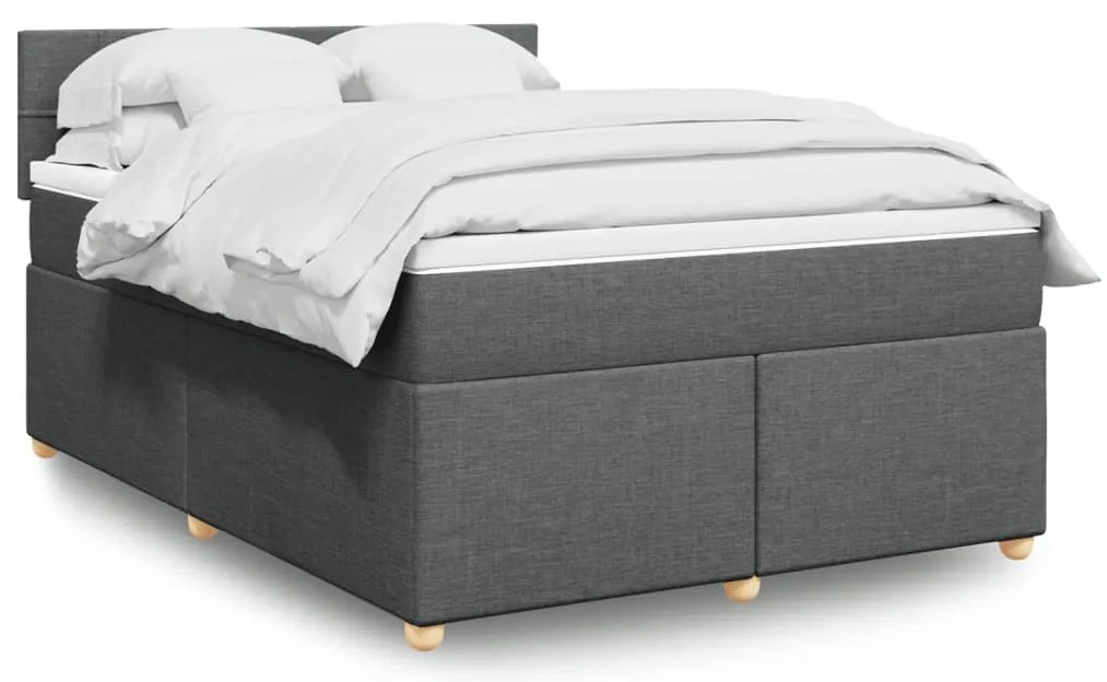 vidaXL Pat box spring cu saltea, gri închis, 140x200 cm, textil