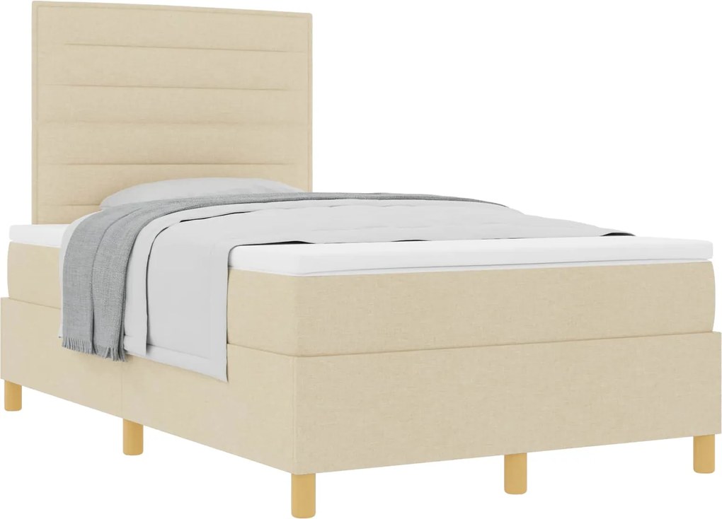 vidaXL Pat cu arcuri cu saltea cu headboard Crem 120 x 190 cm țesătură