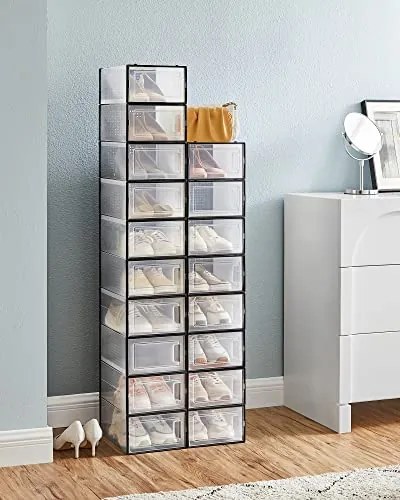 SongmicsHome Organizator pentru pantofi MARI, 18 compartimente, negru/transparent
