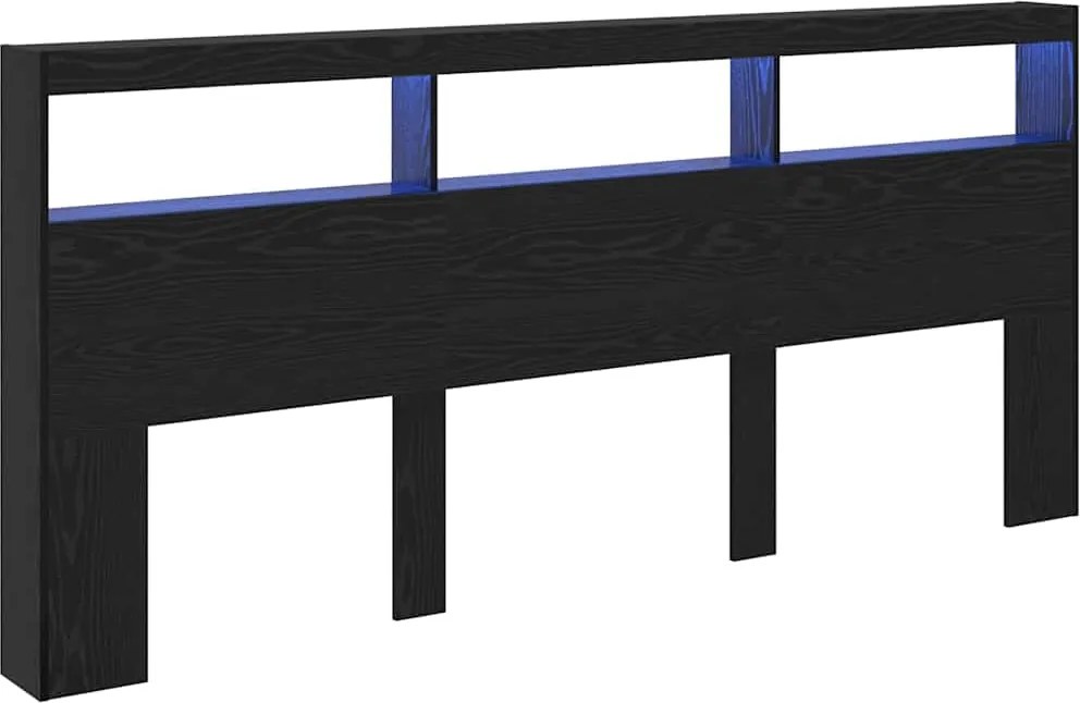 vidaXL Tăblie cap cu raft Stejar Negru 220 x 17 x 102 cm Lemn compozit