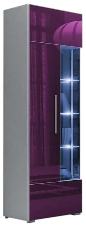Supermobel Vitrină înaltă ROMA, alb/violet luciu 190