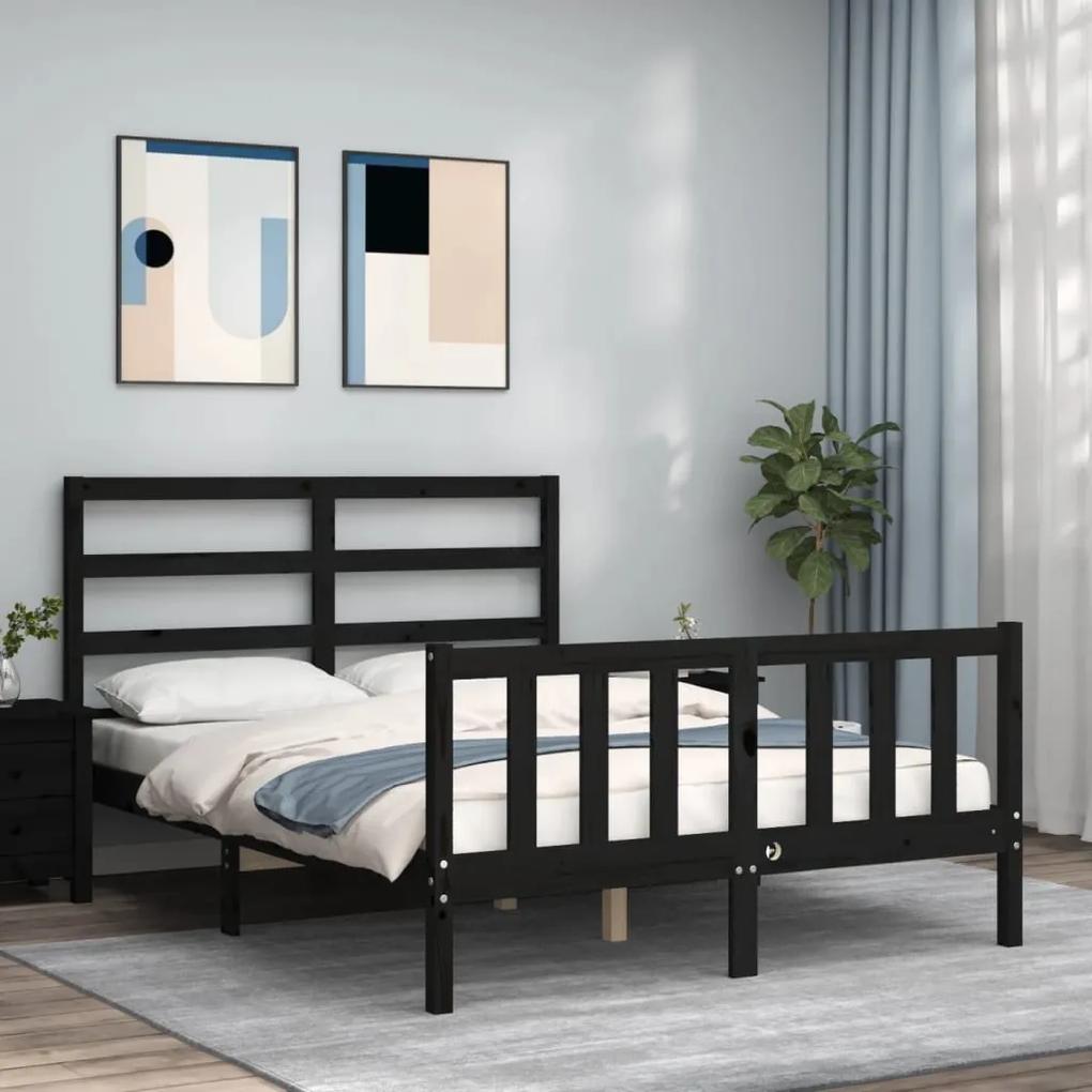 3191890 vidaXL Cadru de pat cu tăblie, negru, 140x190 cm, lemn masiv