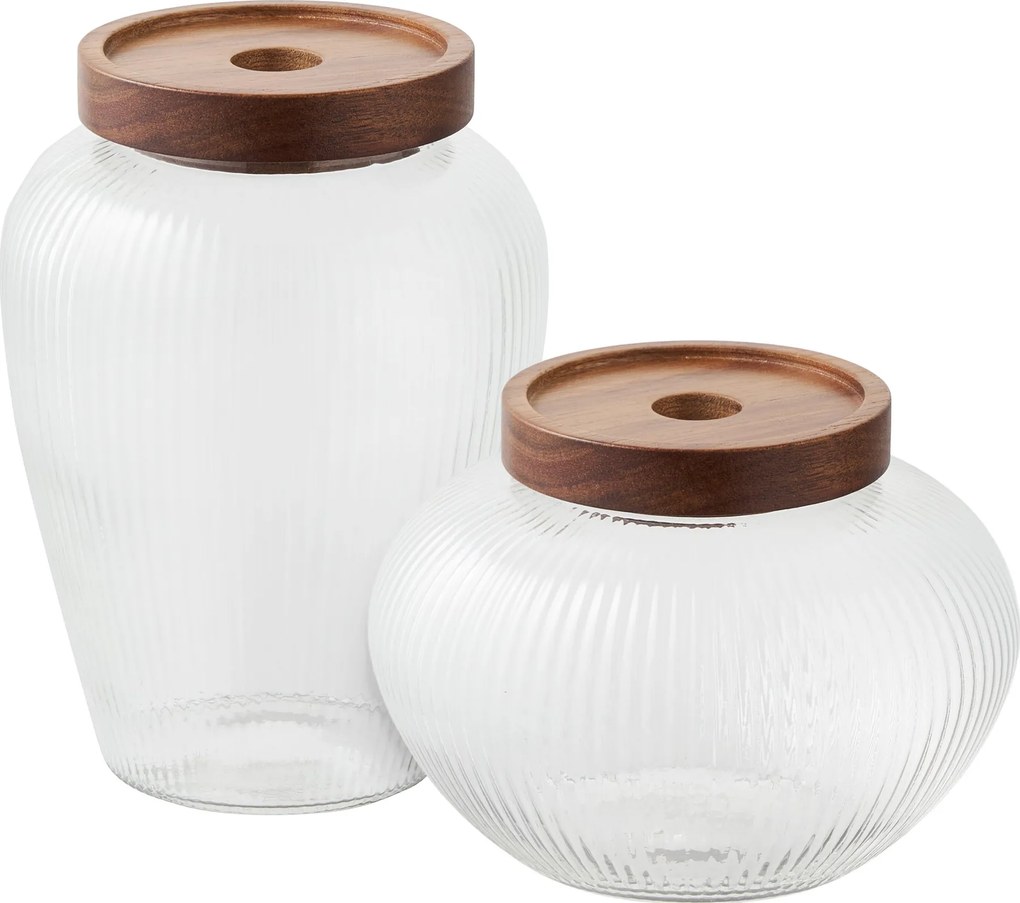 Borcan Maya, sticlă/acacia, set de 2 - House Nordic