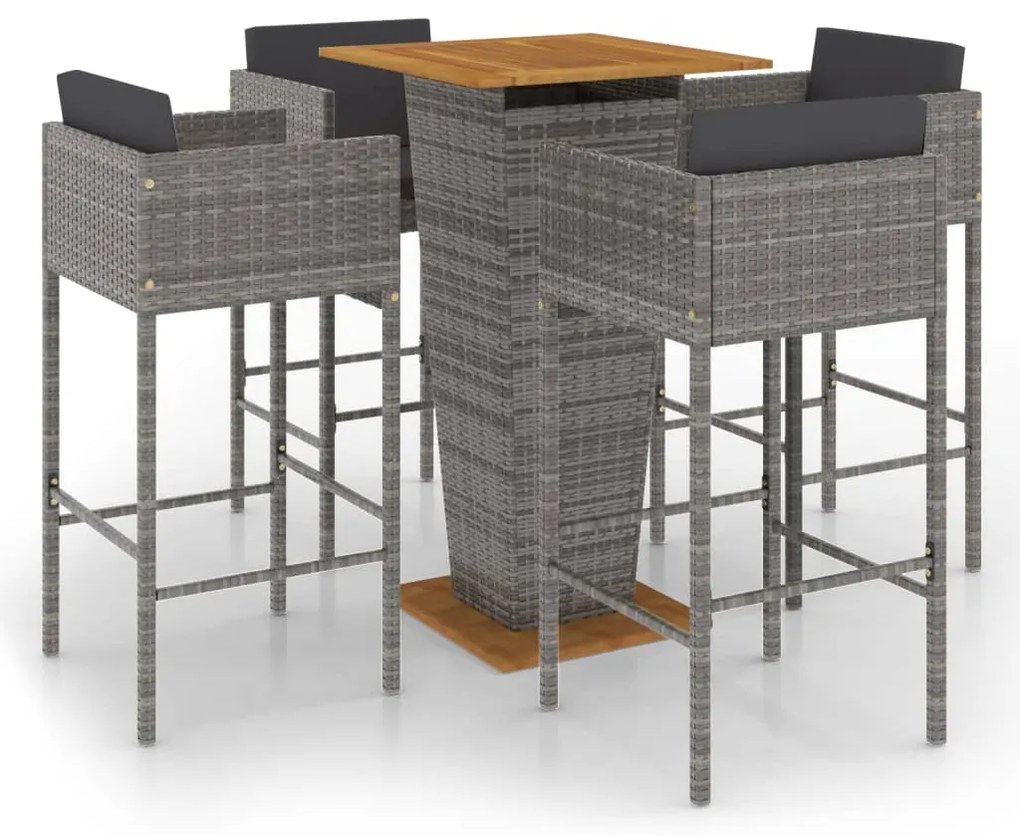 3094801 vidaXL Set mobilier bar de grădină cu perne, 5 piese, gri, poliratan