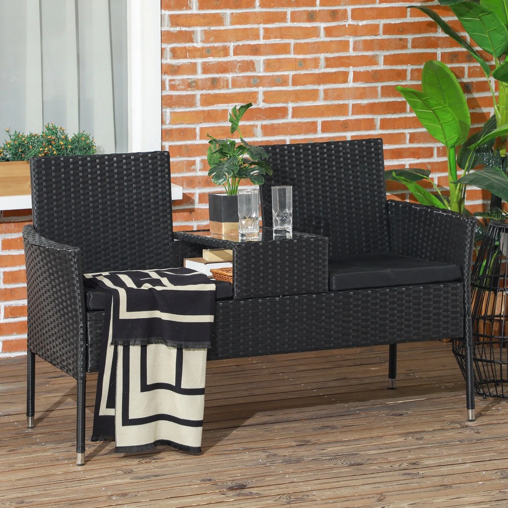 Outsunny Mobilier de Terasa pentru 2 Persoane cu Masa de Ceai