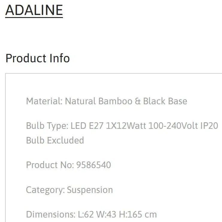 Lustra bambus design natural ADALINE NVL-9586540