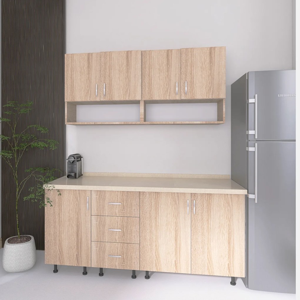 Bucatarie 160 cm Lungime, Material PAL 18mm, Culoare Sonoma, Blat termorezistent