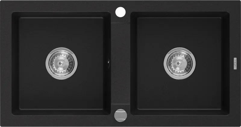 Mexen Mario chiuvetă de bucătărie din granit cu 2 compartimente 820 x 436 mm, negru, sifon cromat - 6504822000-77