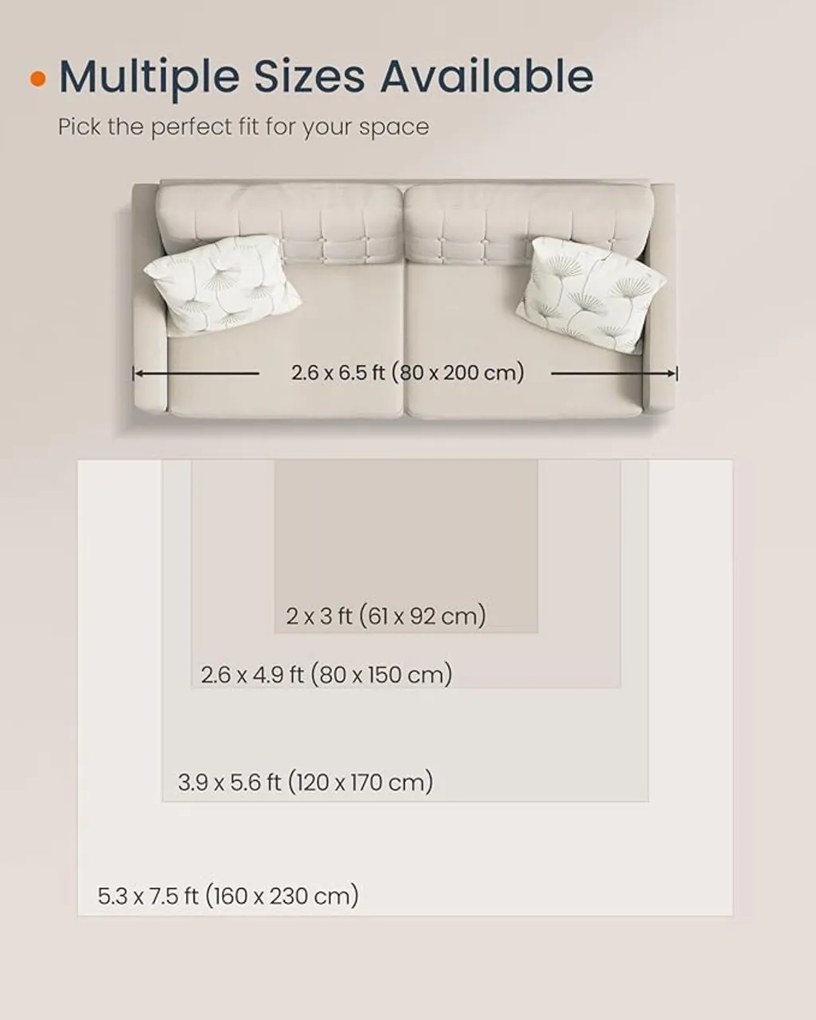 Covor antiderapant Songmics Boho, 120x170 cm, lavabil la masina, poliester, cappuccino